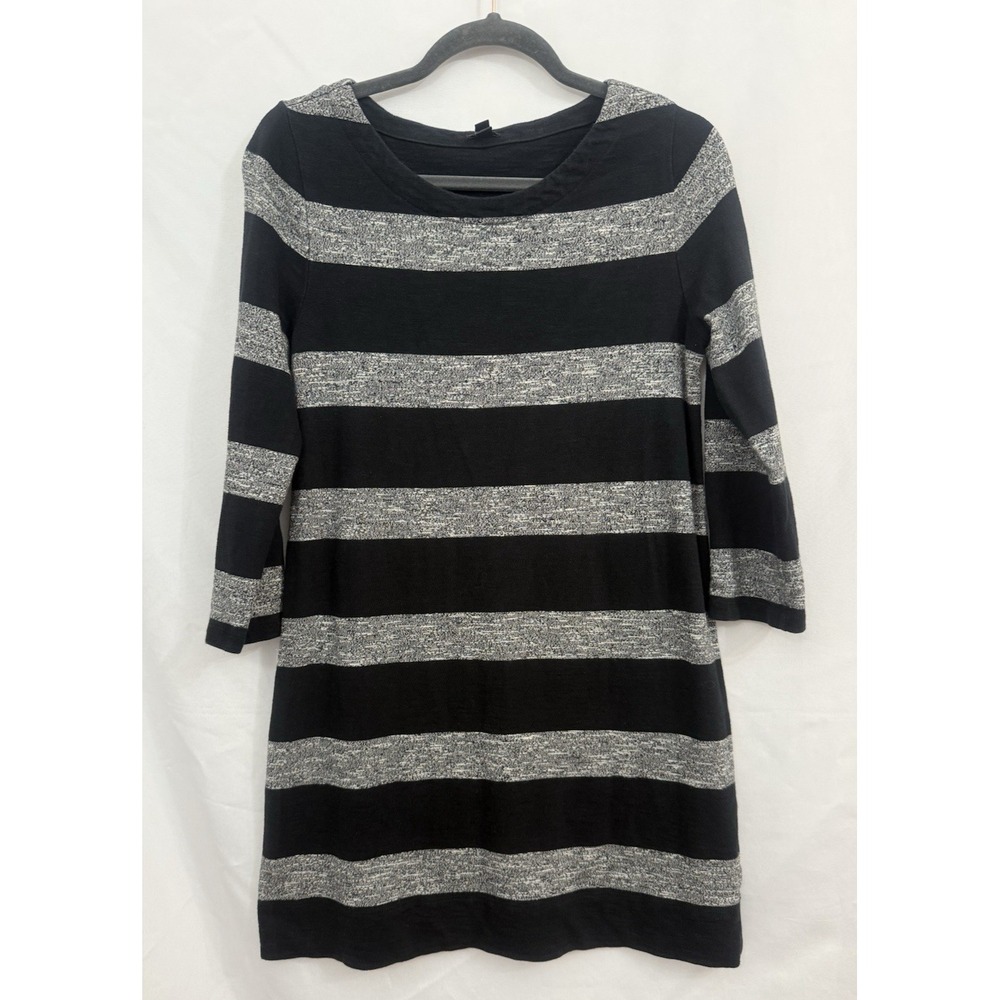 J.‎ CREW Black and Gray Striped Knit Shift Dress Cotton Womens Size XS